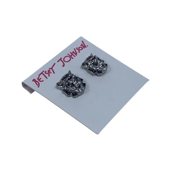 Betsey Johnson Snow Leopard Head Crystal Stud Earrings .5" Magical Creature - Picture 4 of 16